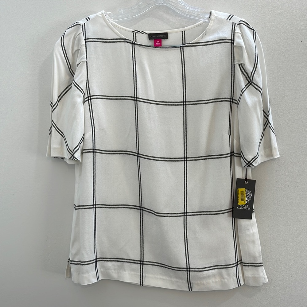 Vince Camuto XS plaid blouse